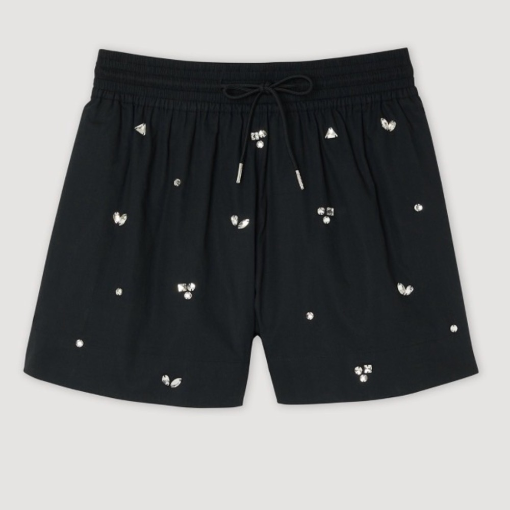 Sandro- Andalousie Rhinestone Embellished Drawstring Shorts. Size 36 or US 2/4
